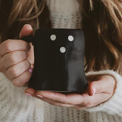 Sweet Water Decor Halloween Ghost Coffee Mug, 12oz Black Ceramic Fall Mug, Cute Spooky Season Drinkware for Coffee, Tea & Cocoa, Microwave & Dishwasher Safe, Gift for Women & Men