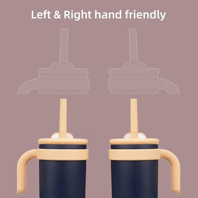 14 oz Tumbler with Side Handle, Insulated Water Bottle with Straw and 2 in 1 Lid, Stainless Steel Cup Travel Coffee Mug for Sports Office Gym,Navy Blue