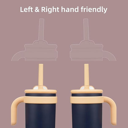 14 oz Tumbler with Side Handle, Insulated Water Bottle with Straw and 2 in 1 Lid, Stainless Steel Cup Travel Coffee Mug for Sports Office Gym,Navy Blue