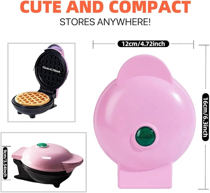 3 in 1 Mini Waffle Maker with Removable Plates-Waffles,Donuts,Pancakes all in Multimaker -Nonstick Surface for Easy Cleaning - Great Holiday Gift(Pink)