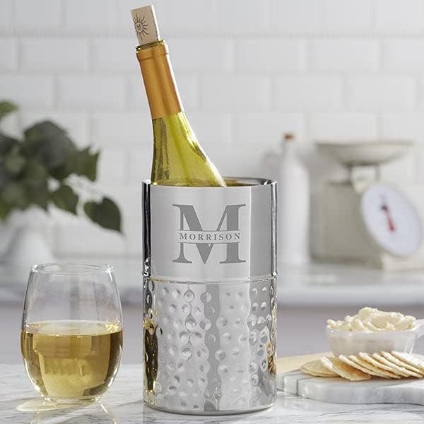 Personalization Universe Lavish Last Name Personalized Wine Chiller - Custom Engraved, Double-Walled Insulated, Stainless Steel Wine Cooler with Hand-Hammered Detail, Ideal for Wine Lovers