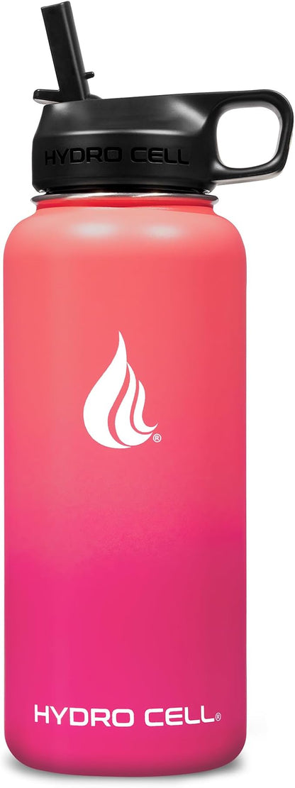 HYDRO CELL Stainless Steel Insulated Water Bottle with Straw - For Cold & Hot Drinks - Metal Vacuum Flask with Screw Cap and Modern Leakproof Sport Thermos for Adults (Coral/Punch 32oz)