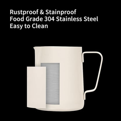 watchget Stainless Steel Milk Frothing Pitcher 12oz/350ml - Espresso Steaming Pitcher for Cappuccino, Latte Art, Coffee Machine Accessories Milk Jug Coffee Frother Cup, Creamy White