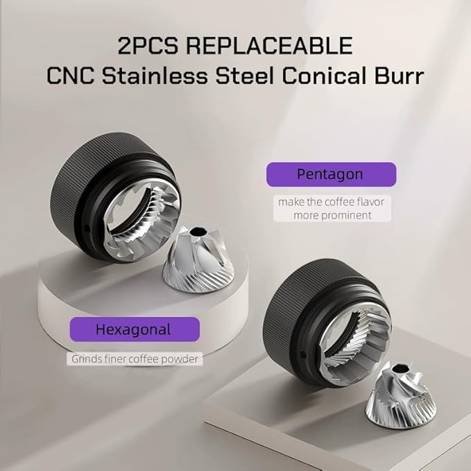 MAVO Manual Coffee Grinder, Wizard Hand Coffee Grinder, Capacity 25g with 2PCS CNC Stainless Steel Conical Burr -Pentagon and Hexagonal, Burr Coffee Bean Grinder for French Press, Pour Over, Black