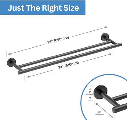 Gatco 5554MX Sky Double Towel Bar, 24 Inch, Matte Black