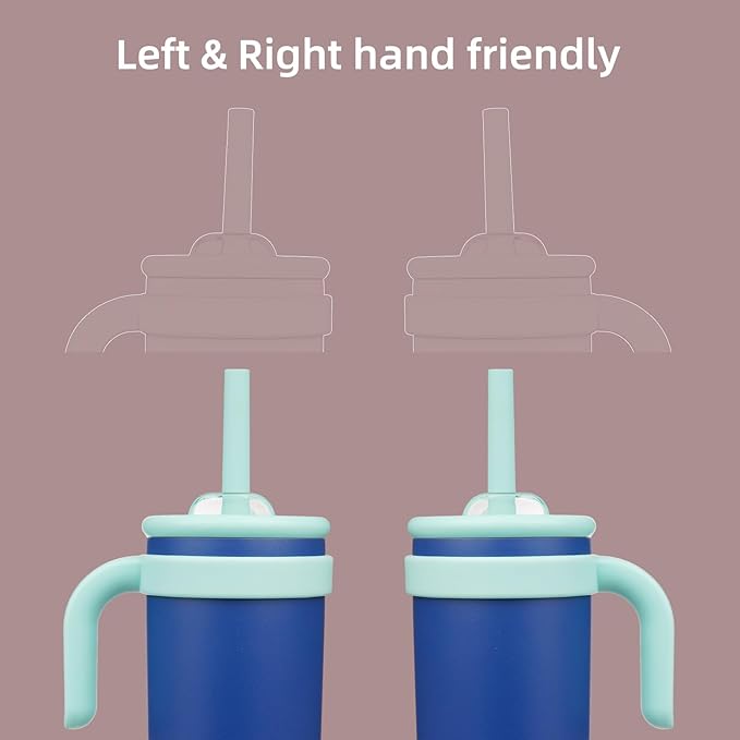 14 oz Tumbler with Side Handle, Insulated Water Bottle with Straw and 2 in 1 Lid, Stainless Steel Cup Travel Coffee Mug for Sports Office Gym,Dark Blue