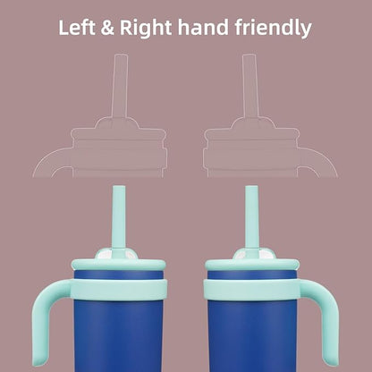 14 oz Tumbler with Side Handle, Insulated Water Bottle with Straw and 2 in 1 Lid, Stainless Steel Cup Travel Coffee Mug for Sports Office Gym,Dark Blue