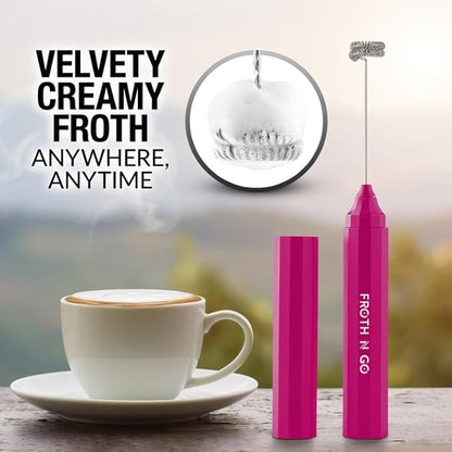 Frother Portable & Compact Handheld Foam Maker Lattes, Cappuccinos (Dragonfruit, Froth N Go)