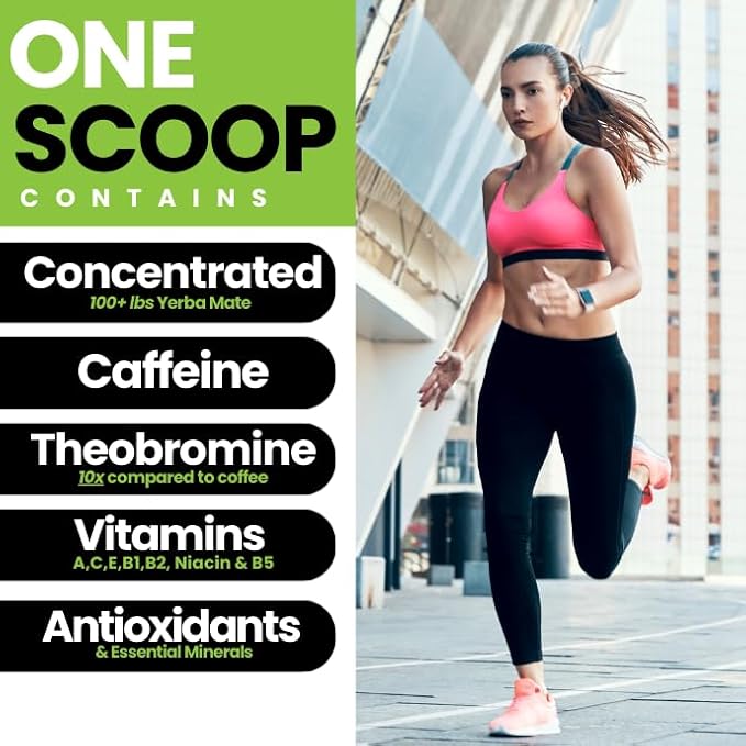 Yerba Mate Instant Tea Powder-Natural Caffeine Flavored Drink Mix, Sugar-Free, Clean Energy, Mental Focus + Wellness Support I 30 Servings (Lemon)