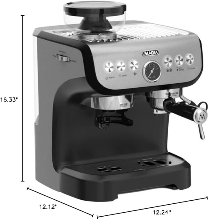 Zulay Kitchen Magia Manual Espresso Machine with Grinder and Milk Frother - 15 Bar Pressure Pump Cappuccino Machine - Latte Machine - & Extra Large 2L Removable Water Tank
