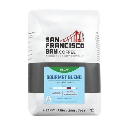 SF Bay Coffee DECAF Gourmet Blend 28 oz Bag, Ground Medium Roast, Swiss Water Process Decaffeinated