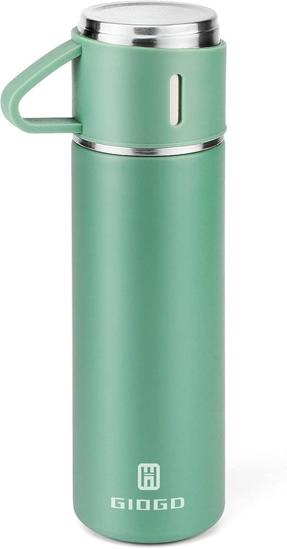 Stainless Steel Thermo 500ml/16.9oz Vacuum Insulated Bottle with Cup for Coffee Hot drink and Cold drink water flask.(Green,Single)