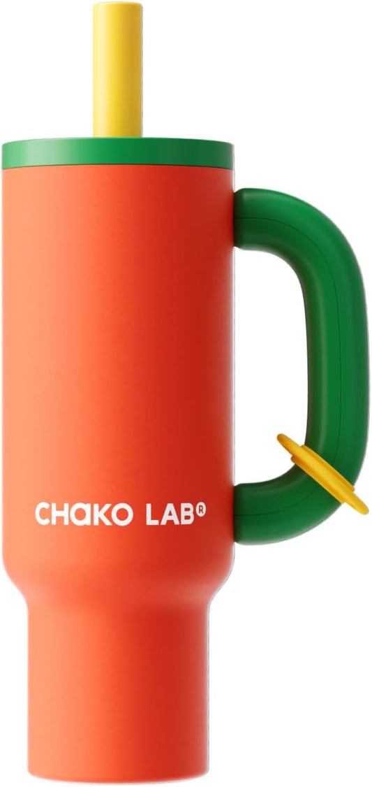 BaWang Insulated Stainless Steel Tumbler | Tumbler with Handle and Straw 33oz | Cup Holder Friendly for Travel | Leakproof Water Bottle | BPA-Free | 316 stainless steel liner| Red & Green