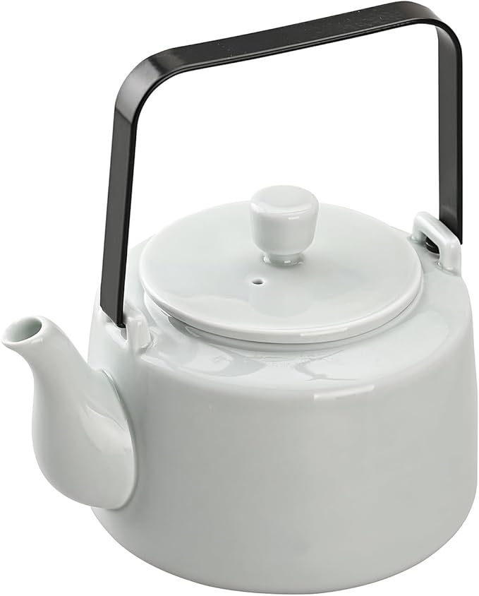 Antique Ceramic Teapot Coffee Pot with Infuser, 400ml (1-2 cups) Small Porcelain Tea Pots for Loose Leaf Tea, with Removable Stainless Steel Strainer and Lid for Gift (Light Cyan(Handle))