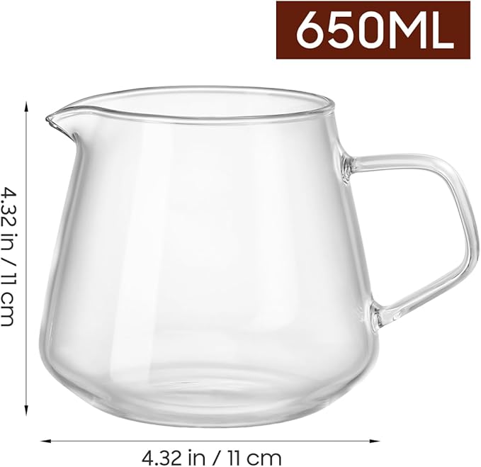 Hand Pour Coffee Maker Glass Coffee Server Latte Art Pitcher Home Carafe Cup Server Simple Drinks Dispenser Clear Coffee Maker(650 ML)