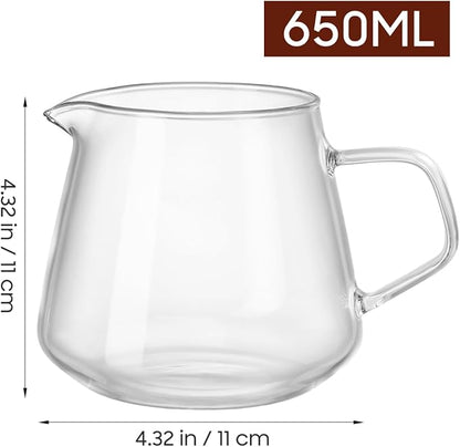 Hand Pour Coffee Maker Glass Coffee Server Latte Art Pitcher Home Carafe Cup Server Simple Drinks Dispenser Clear Coffee Maker(650 ML)