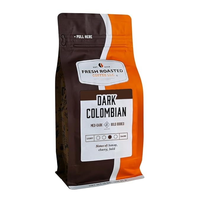 Fresh Roasted Coffee,100% Dark Colombian, 12 oz, Med-Dark Roast, Whole Bean, Kosher