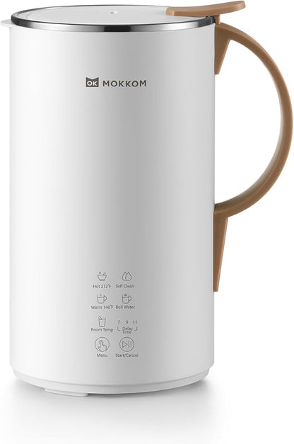 OK MOKKOM Automatic Nut Milk Maker 20 oz Soy Milk Maker, Homemade Almond, Oat, Coconut, Soy, Plant-Based Milk Dairy Free Beverages, Almond Milk Maker with Delay Start/Boild Water/Self Clean - White