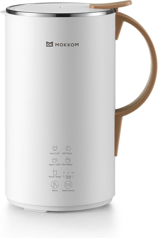 OK MOKKOM Automatic Nut Milk Maker 20 oz Soy Milk Maker, Homemade Almond, Oat, Coconut, Soy, Plant-Based Milk Dairy Free Beverages, Almond Milk Maker with Delay Start/Boild Water/Self Clean - White