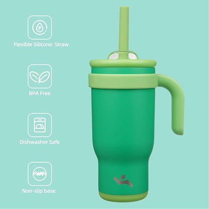 18 oz Tumbler with Side Handle, Insulated Water Bottle with Straw and 2 in 1 Lid, Stainless Steel Cup Travel Coffee Mug for Sports Office Gym,Olive Green