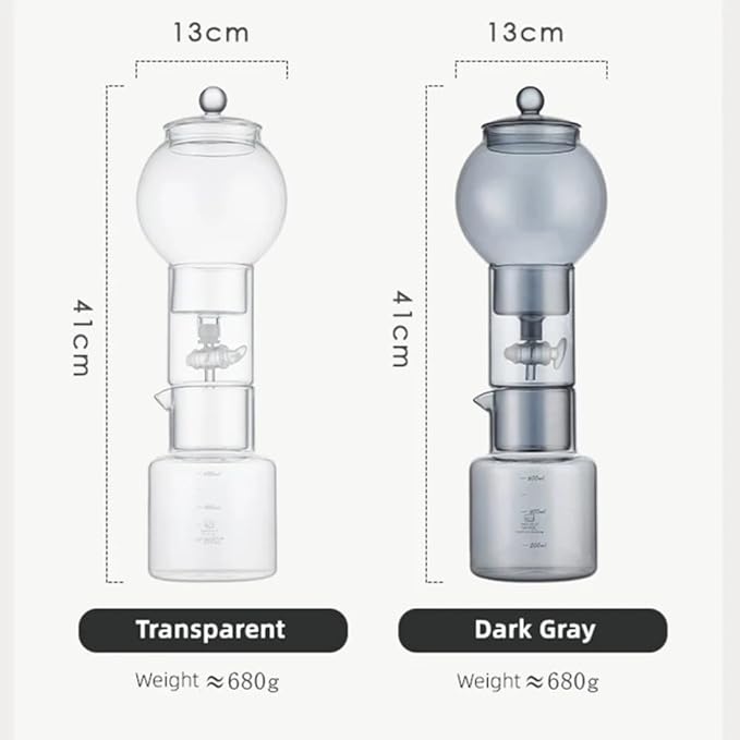 Ice Drip Coffee Maker,Cold Brew Coffee Makers Pot,20oz Cold Brew Tower Slow Drip Cold Brew Machine Borosilicate Glass Drip Coffee Machine for Household Pour Over (Transparent)