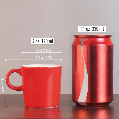 homEdge Mini Porcelain Espresso Cup, 4 Ounces / 120 ml Tiny Ceramic Coffee Mugs Demitasse for Espresso, Tea- Set of 6, Red