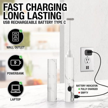 Zulay Kitchen FrothMate Powerful Milk Frother Portable & Compact Handheld Foam Maker Lattes, Cappuccinos (Marble, Froth N Go)