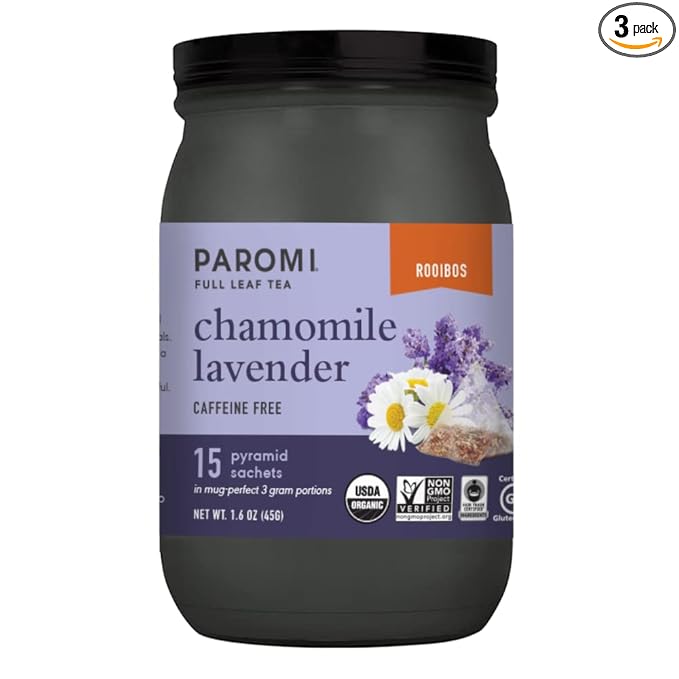 Paromi Chamomile Lavender Rooibos Organic Tea, Signature Jar, 15 Count (Pack of 3)