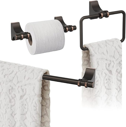 Amerock | Oil Rubbed Bronze | Davenport |Towel Bar | 18 inch (457 mm) | 3 Piece | Bathroom Accessories Set