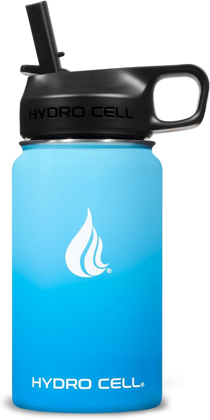 HYDRO CELL Stainless Steel Insulated Water Bottle with Straw - For Cold & Hot Drinks - Metal Vacuum Flask with Screw Cap and Modern Leakproof Sport Thermos for Adults (Sky/Blue 14oz)