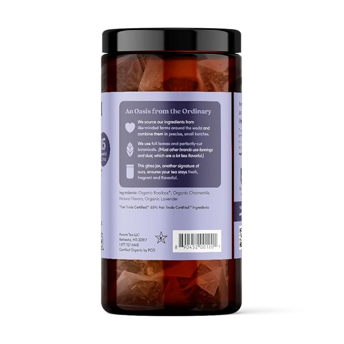 Paromi Chamomile Lavender Rooibos Organic Tea, Signature Jar, 15 Count (Pack of 6)
