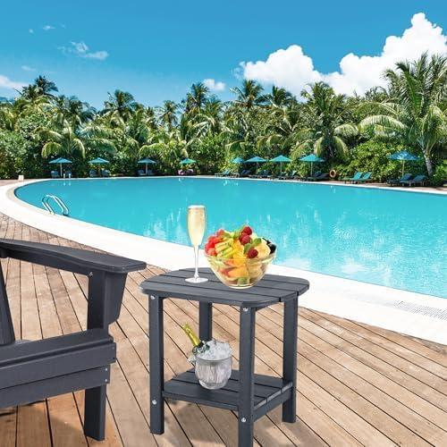 LZRS Double Adirondack Side Table, Outdoor Side Tables, End Tables for Patio, Backyard,Pool, Indoor Companion, Easy Maintenance & Weather Resistant(Grey)