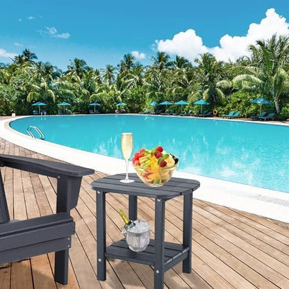 LZRS Double Adirondack Side Table, Outdoor Side Tables, End Tables for Patio, Backyard,Pool, Indoor Companion, Easy Maintenance & Weather Resistant(Grey)
