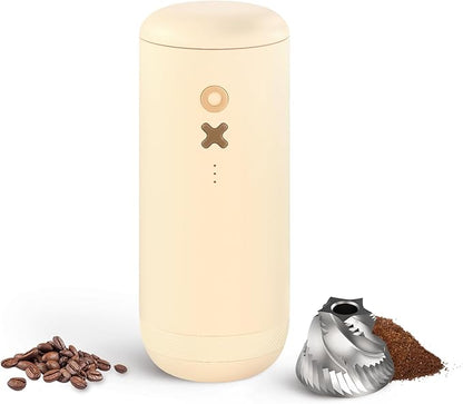 Nuttii Burr Coffee Grinder – Electric, Portable, Small, Quiet Conical Burr Coffee Bean Mill, 20 Adjustable Settings for Espresso, Pour-Over, French, Press Moka for Home Travel Use (Almond Cream)