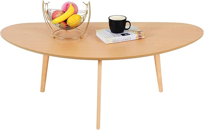 FIRMINANA Mid Century Modern Coffee Table,Large Oval Shape for Living Room,Oval Small Mangotop Coffee Table for Small Spaces Nature Wood-47.3" W x23.63 D x 17.72" H