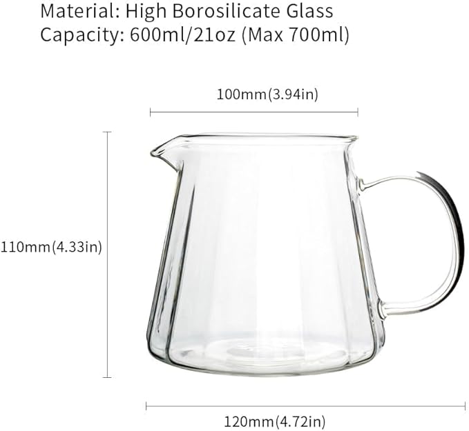 watchget Glass Coffee Carafe 600ml/20oz - Heat Resistant Borosilicate Coffee Server, Clear Pour Over Coffee Pot Maker, Ideal for Home, Office, and Café
