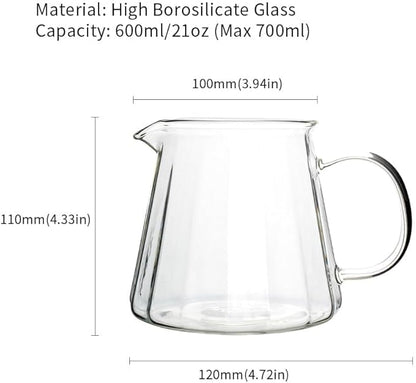 watchget Glass Coffee Carafe 600ml/20oz - Heat Resistant Borosilicate Coffee Server, Clear Pour Over Coffee Pot Maker, Ideal for Home, Office, and Café