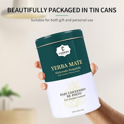 Yerba Mate, CUOPRU Traditional Argentinian Mate Tea, Low Tea Powder, Original Leaves without Stems, Included Portable Storage Container(Green Traditional)