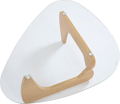 Modern Triangle Coffee Table, 44.5'x32'x16.5', Transparent Glass Top, Walnut Base