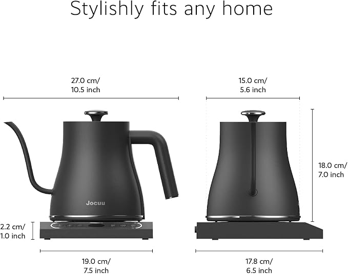 Jocuu Gooseneck Electric Pour Over Kettle with Temperature Control, Tea & Pour Over Coffee Kettle, Stainless Steel, Auto Shutoff Boil-Dry Protection, 0.8L, Matte Black