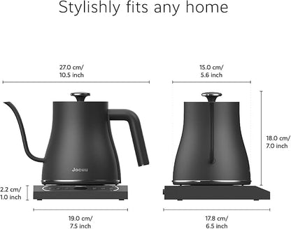 Jocuu Gooseneck Electric Pour Over Kettle with Temperature Control, Tea & Pour Over Coffee Kettle, Stainless Steel, Auto Shutoff Boil-Dry Protection, 0.8L, Matte Black