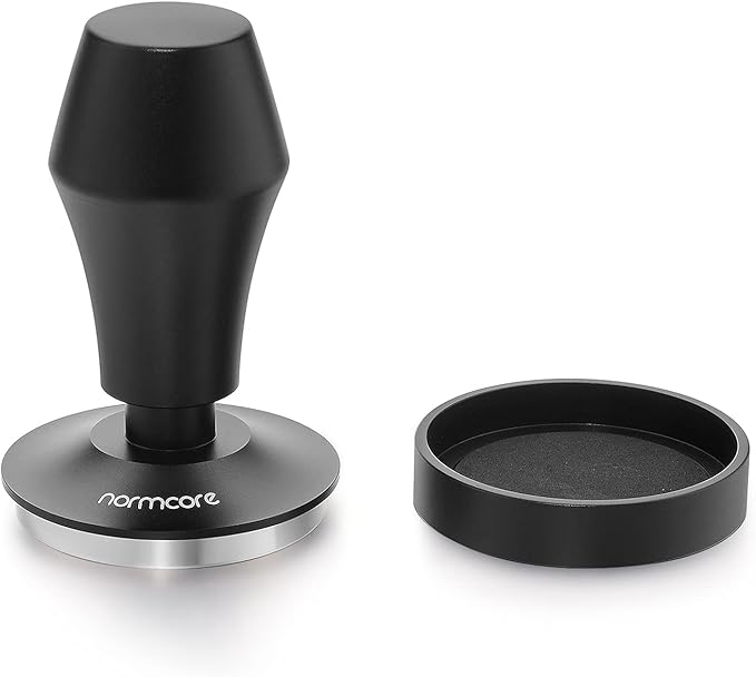 Normcore 58.5mm Coffee Tamper V4 - Spring-loaded Tamper with 15lb / 25lb / 30lbs Replacement Springs - Anodized Aluminum Handle and Stand - Stainless Steel Flat Base