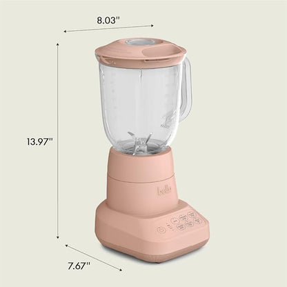 bella 10 Speed Countertop Blender, Juicer & Smoothie Maker, Fits-anywhere™ Kitchenware, Slim Flip & Store Design, Dishwasher Safe 48oz Capacity Pitcher & Lid, Stainless Steel Blade, 450 Watt, Blossom