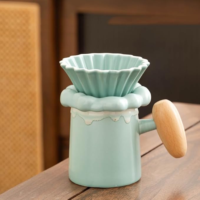 Handmade Green Pour Over Coffee Maker Set, Ceramic Coffee Dripper Brewer Heat Resistant Coffee Pot Decanter ACM04G