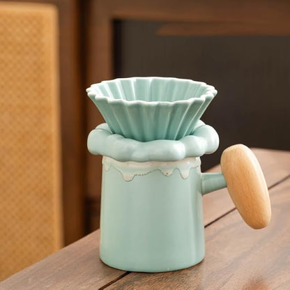 Handmade Green Pour Over Coffee Maker Set, Ceramic Coffee Dripper Brewer Heat Resistant Coffee Pot Decanter ACM04G