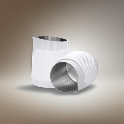 Normcore Handleless Milk Pitcher with Round Spout - Espresso Steaming Pitcher - 18/8 Stainless Steel Milk Frothing Jug - Premium Barista Tools - Non-stick coating White - 15.2 oz (450 ml)