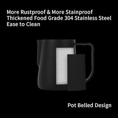 watchget Milk Frothing Pitcher 250ml/8oz Stainless Steel Espresso Steaming Pitcher Milk Coffee Cappuccino Latte Art Barista Steam Pitcher Milk Frothing Jug, Black