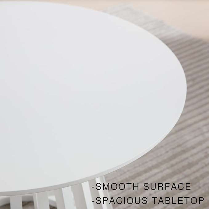 DUOMAY White Round Bar Table, 43.5" High Wood Bar Table with Stylish Geometric Base, Modern Style Cocktail Tables for Parties, Kitchen, Dining Room, Coffee Shop