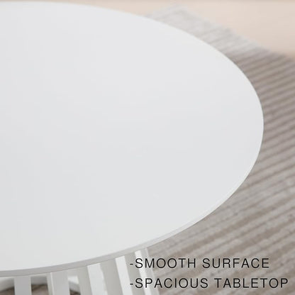 DUOMAY White Round Bar Table, 43.5" High Wood Bar Table with Stylish Geometric Base, Modern Style Cocktail Tables for Parties, Kitchen, Dining Room, Coffee Shop