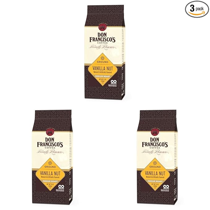 Don Francisco's Premium Vanilla Nut Medium Roast Ground Coffee - 100% Arabica Beans, Perfect for Drip, Pour Over, and French Press - Carefully Sourced, Family-Crafted Since 1870 (12 oz Bag)